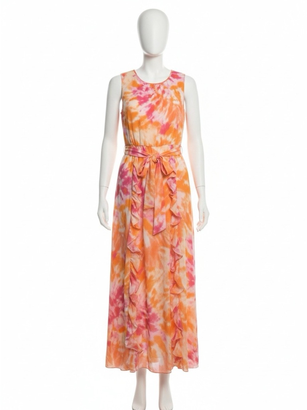 Calvin Klein Orange & Pink Tie-Waist Maxi Dress